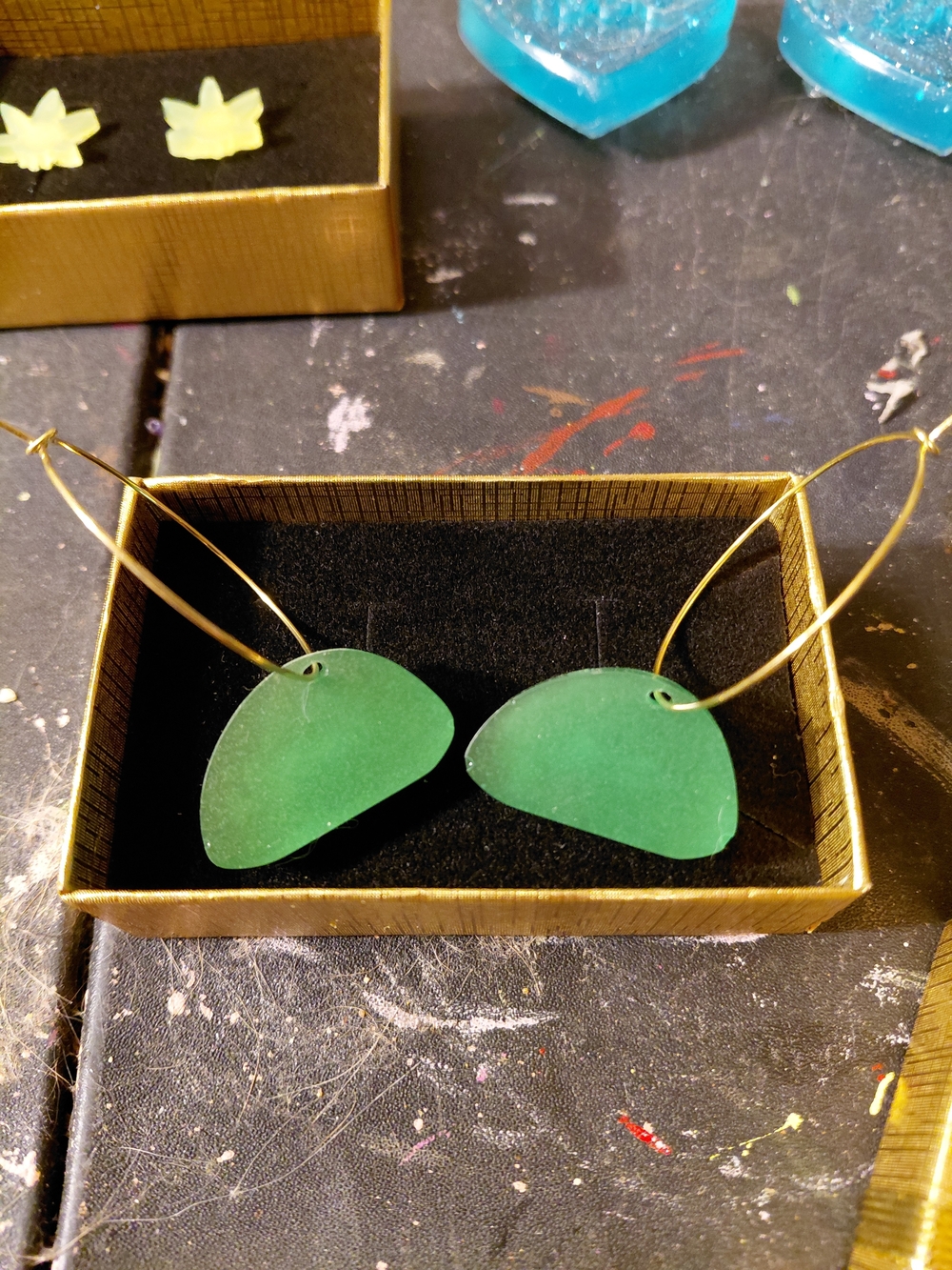 Gold Hoop Earrings with Green Sea Glass Drops